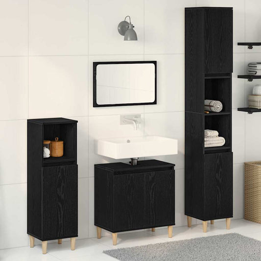 Badeværelsesmøbel Sæt Med Dør 3 Pcs Sort 30 X 30 X 180 Cm - Hovedbillede