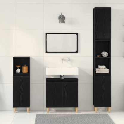 Badeværelsesmøbel Sæt Med Dør 3 Pcs Sort 30 X 30 X 180 Cm - Billede 4