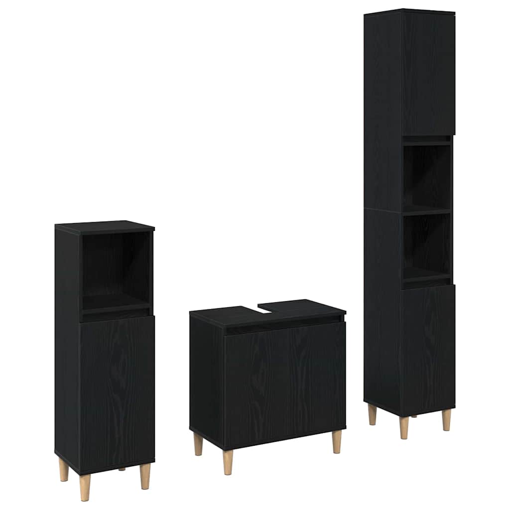 Badeværelsesmøbel Sæt Med Dør 3 Pcs Sort 30 X 30 X 180 Cm - Billede 2