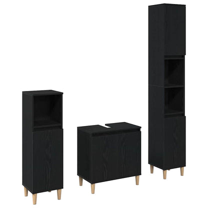 Badeværelsesmøbel Sæt Med Dør 3 Pcs Sort 30 X 30 X 180 Cm - Billede 2