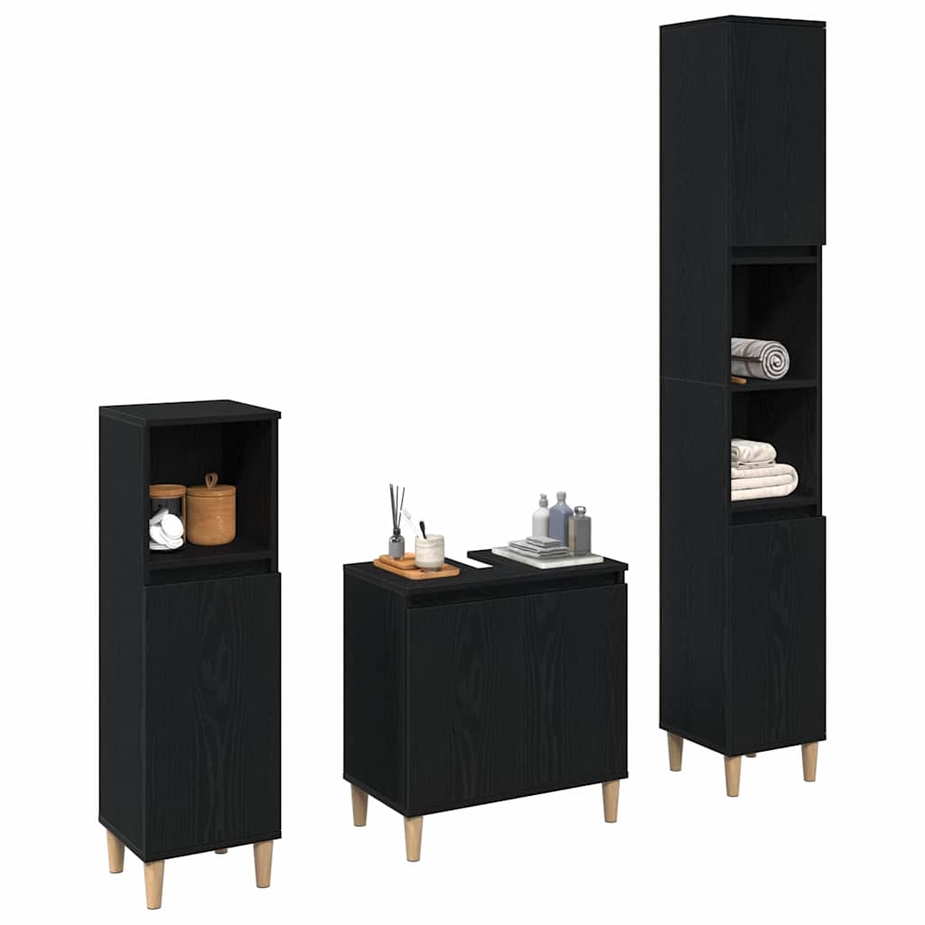 Badeværelsesmøbel Sæt Med Dør 3 Pcs Sort 30 X 30 X 180 Cm - Billede 3