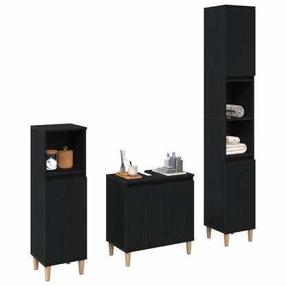 Badeværelsesmøbel Sæt Med Dør 3 Pcs Sort 30 X 30 X 180 Cm - Billede 3