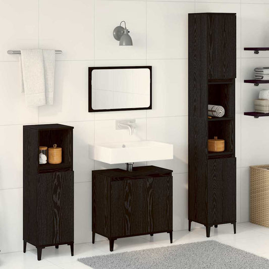 Badeværelsesmøbel Sæt Med Dør 3 Pcs Sort 30 X 30 X 180 Cm - Hovedbillede