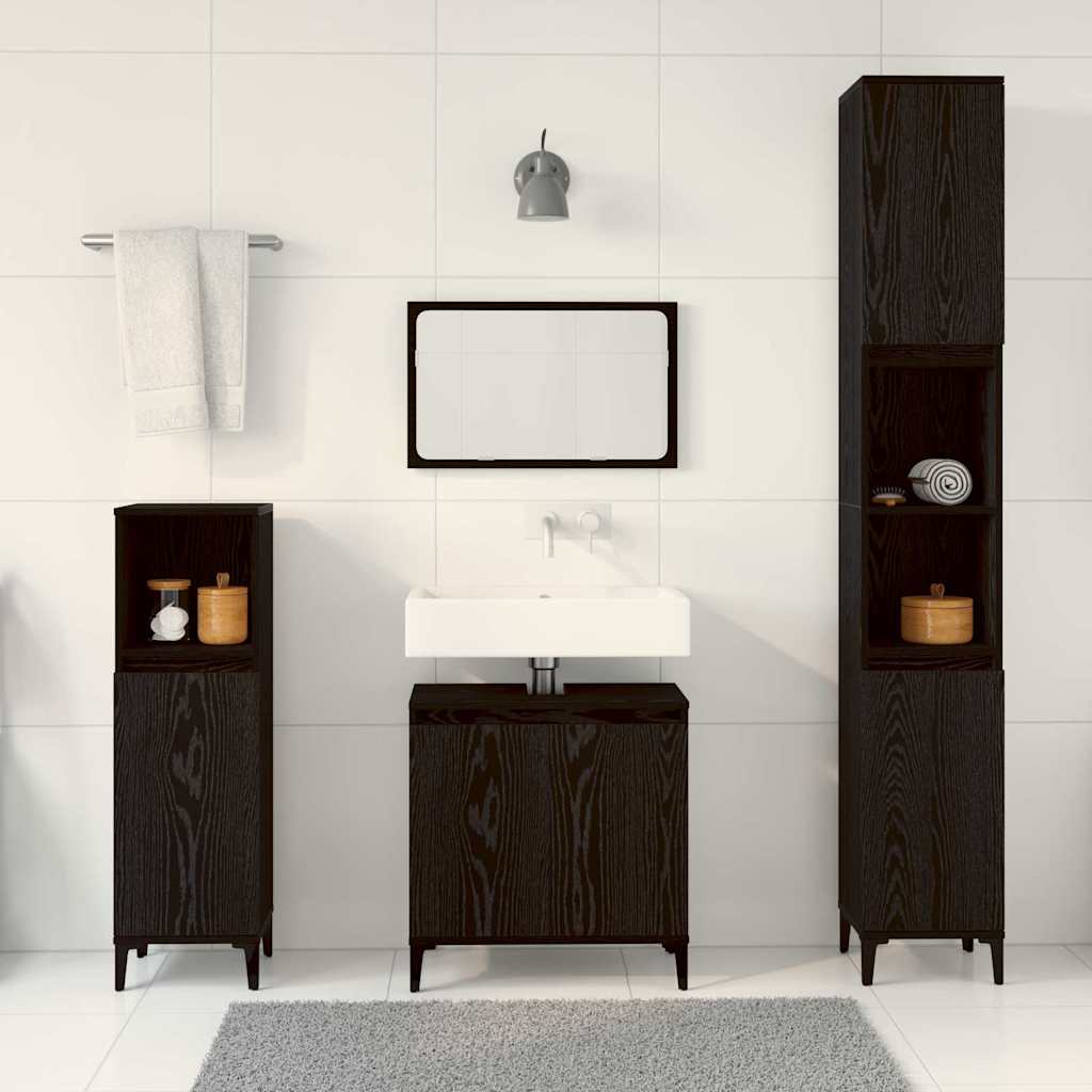 Badeværelsesmøbel Sæt Med Dør 3 Pcs Sort 30 X 30 X 180 Cm - Billede 4