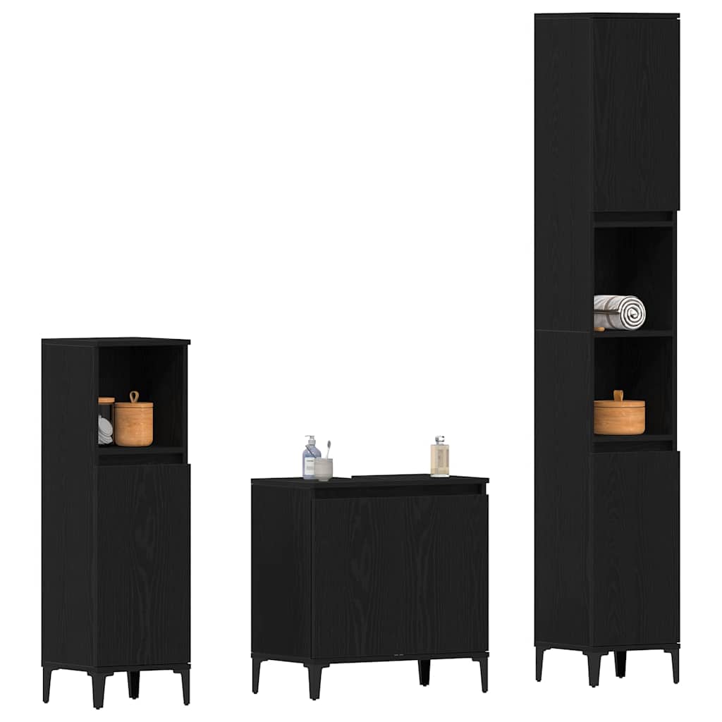Badeværelsesmøbel Sæt Med Dør 3 Pcs Sort 30 X 30 X 180 Cm - Billede 3