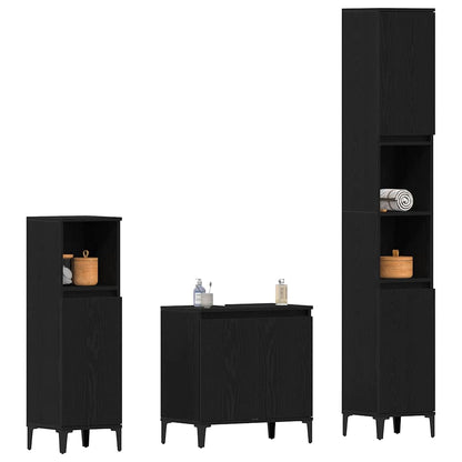 Badeværelsesmøbel Sæt Med Dør 3 Pcs Sort 30 X 30 X 180 Cm - Billede 3