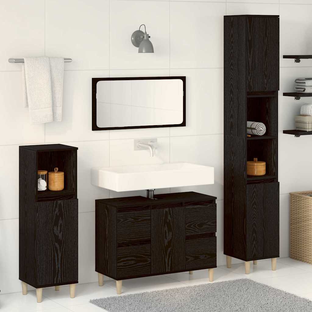 Badeværelsesmøbel Sæt Med Skuffe 3 Pcs Sort 30 X 30 X 180 Cm - Hovedbillede
