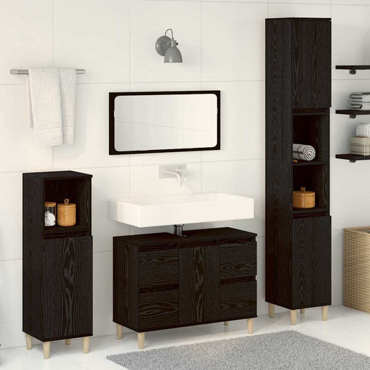 Badeværelsesmøbel Sæt Med Skuffe 3 Pcs Sort 30 X 30 X 180 Cm - Hovedbillede