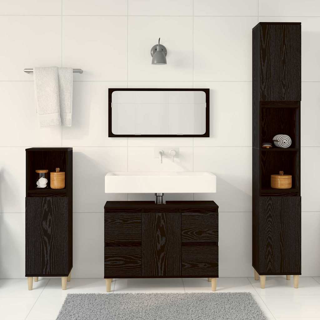 Badeværelsesmøbel Sæt Med Skuffe 3 Pcs Sort 30 X 30 X 180 Cm - Billede 4