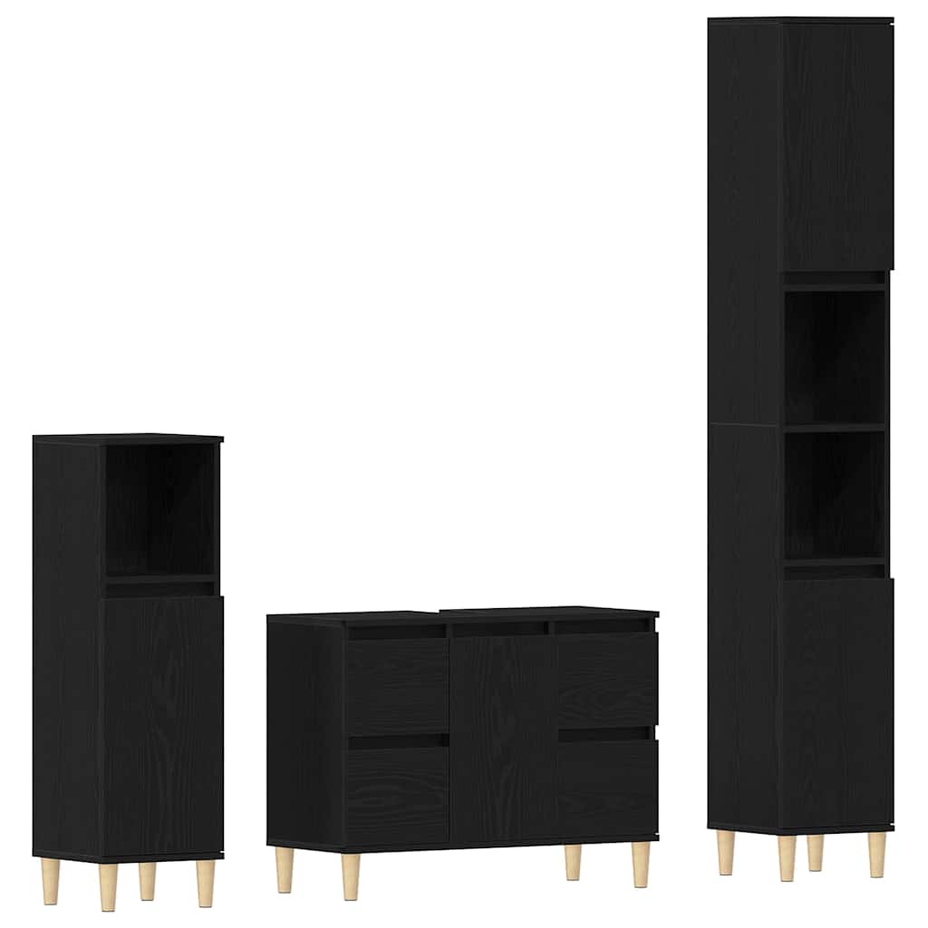 Badeværelsesmøbel Sæt Med Skuffe 3 Pcs Sort 30 X 30 X 180 Cm - Billede 2