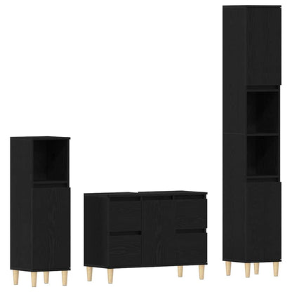 Badeværelsesmøbel Sæt Med Skuffe 3 Pcs Sort 30 X 30 X 180 Cm - Billede 2