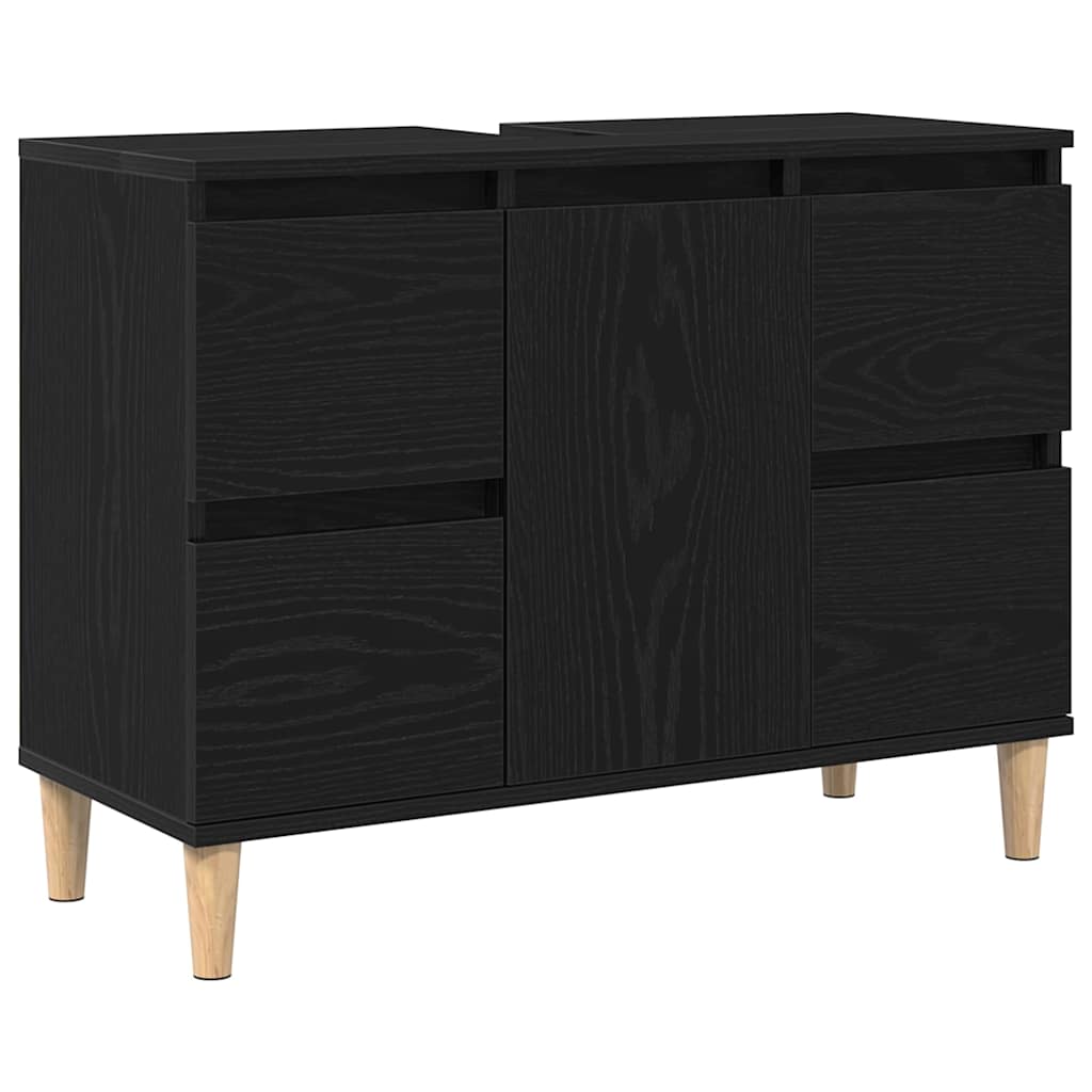 Badeværelsesmøbel Sæt Med Skuffe 3 Pcs Sort 30 X 30 X 180 Cm - Billede 7