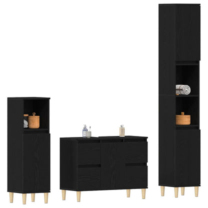 Badeværelsesmøbel Sæt Med Skuffe 3 Pcs Sort 30 X 30 X 180 Cm - Billede 3