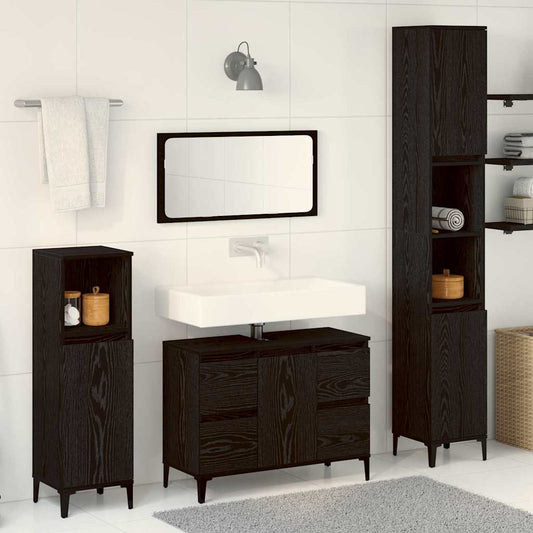 Badeværelsesmøbel Sæt Med Skuffe 3 Pcs Sort 30 X 30 X 180 Cm - Hovedbillede