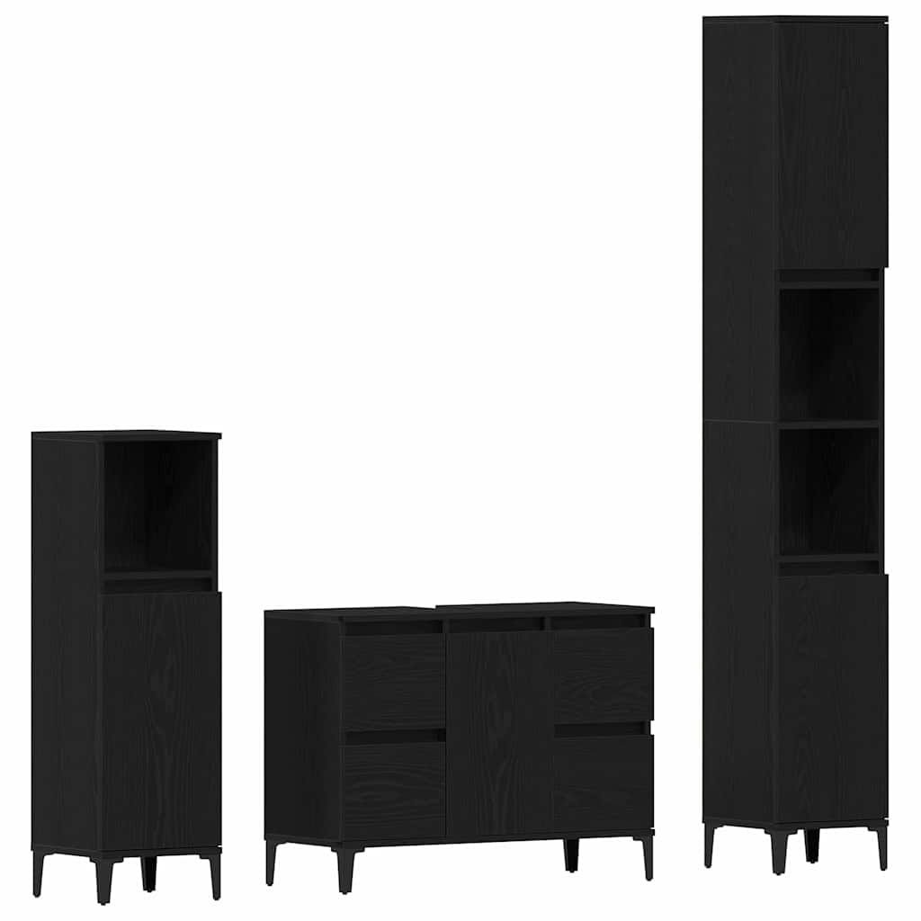 Badeværelsesmøbel Sæt Med Skuffe 3 Pcs Sort 30 X 30 X 180 Cm - Billede 2