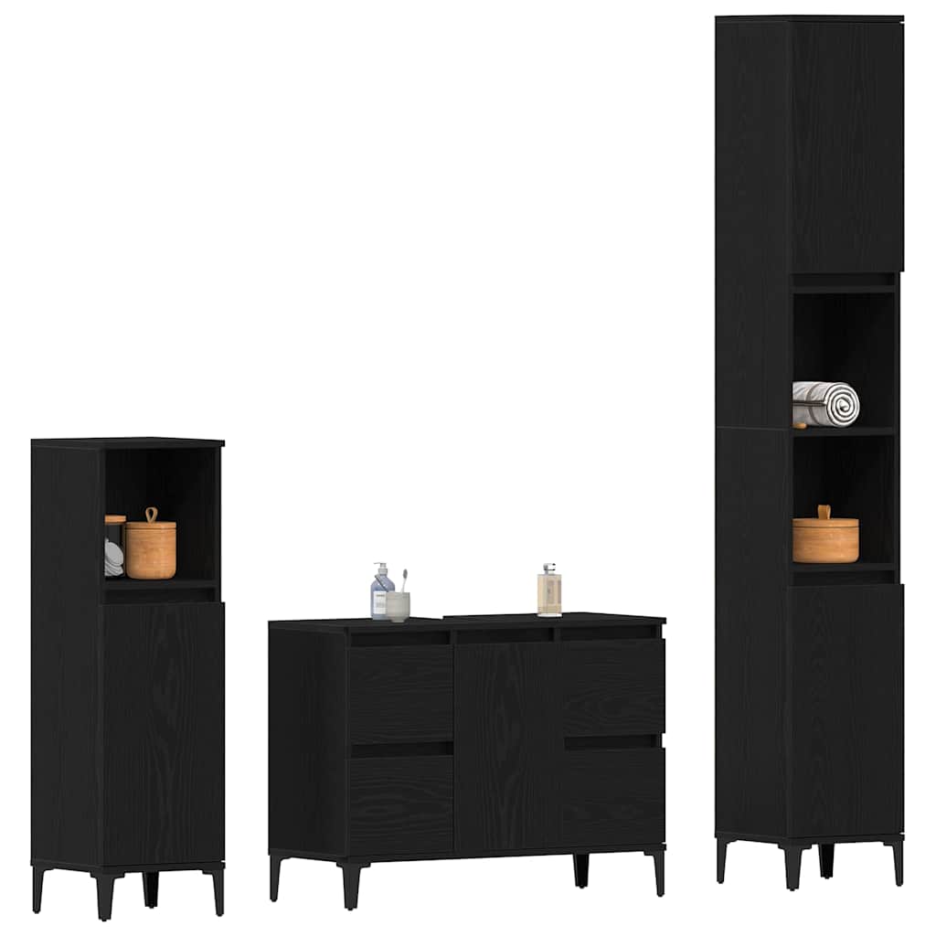 Badeværelsesmøbel Sæt Med Skuffe 3 Pcs Sort 30 X 30 X 180 Cm - Billede 3