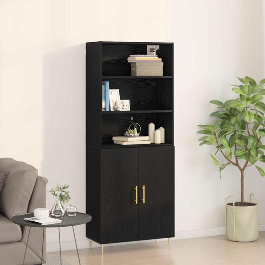 Highboard 2 Pcs Sort Eg 70 X 34 X 180 Cm Konstrueret Træ - Hovedbillede