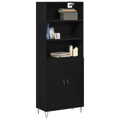 Highboard 2 Pcs Sort Eg 70 X 34 X 180 Cm Konstrueret Træ - Billede 2