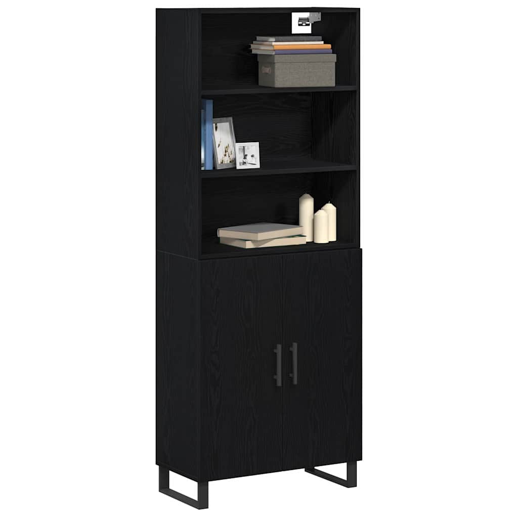Highboard 2 Pcs Sort Eg 70 X 34 X 180 Cm Konstrueret Træ - Billede 2