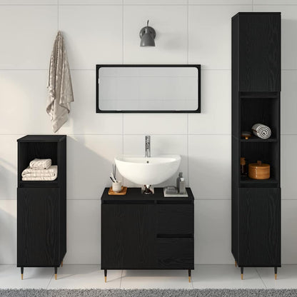 Badeværelsesmøbel-sæt Med Skuffe 3 Pcs Sort Eg 30 X 30 X 190 Cm - Billede 4