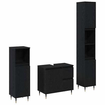 Badeværelsesmøbel-sæt Med Skuffe 3 Pcs Sort Eg 30 X 30 X 190 Cm - Billede 2