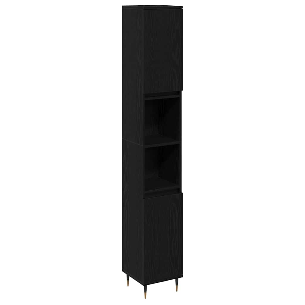 Badeværelsesmøbel-sæt Med Skuffe 3 Pcs Sort Eg 30 X 30 X 190 Cm - Billede 5