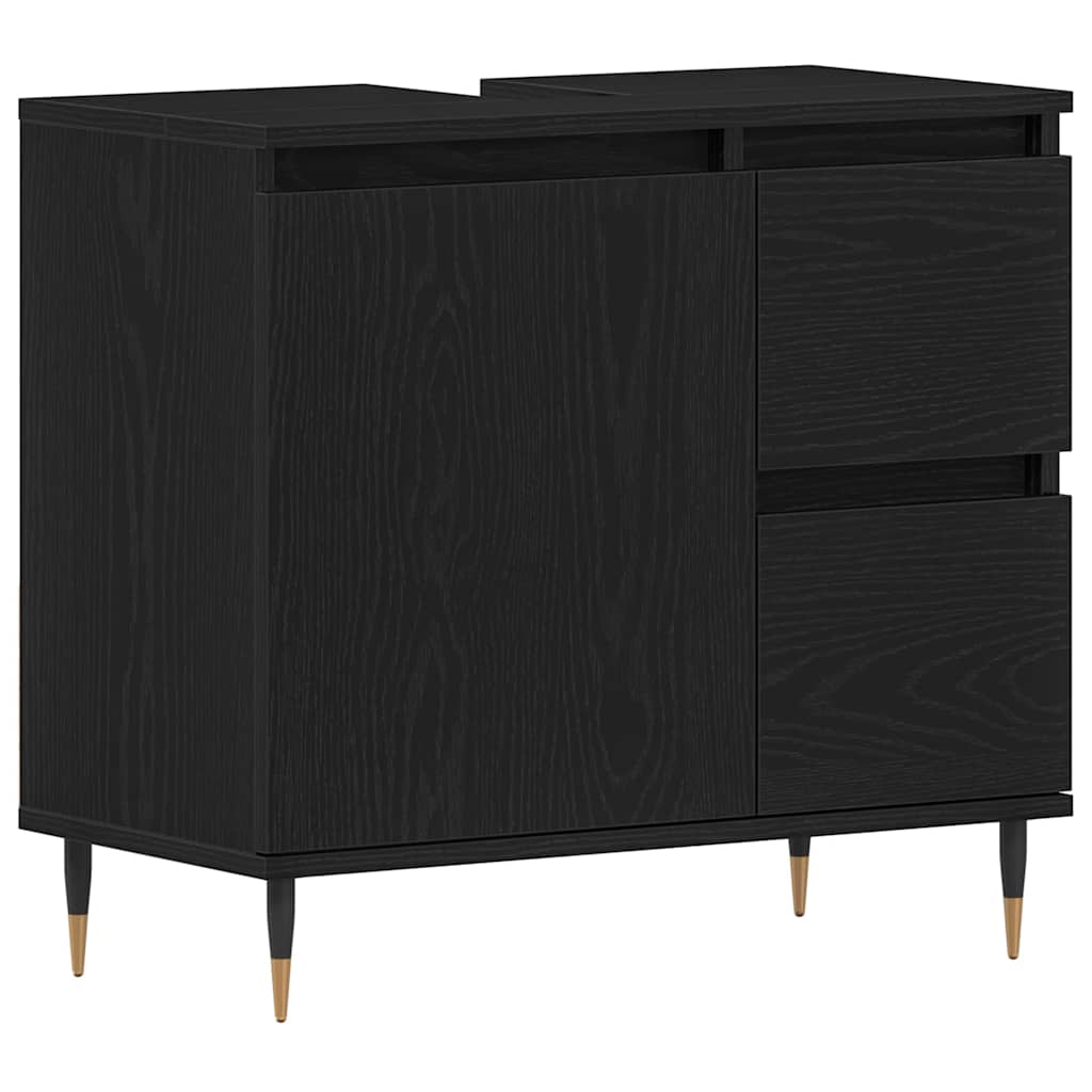 Badeværelsesmøbel-sæt Med Skuffe 3 Pcs Sort Eg 30 X 30 X 190 Cm - Billede 7