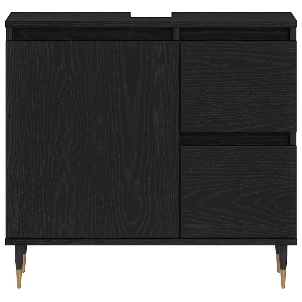 Badeværelsesmøbel-sæt Med Skuffe 3 Pcs Sort Eg 30 X 30 X 190 Cm - Billede 10