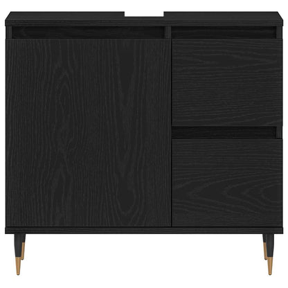 Badeværelsesmøbel-sæt Med Skuffe 3 Pcs Sort Eg 30 X 30 X 190 Cm - Billede 10