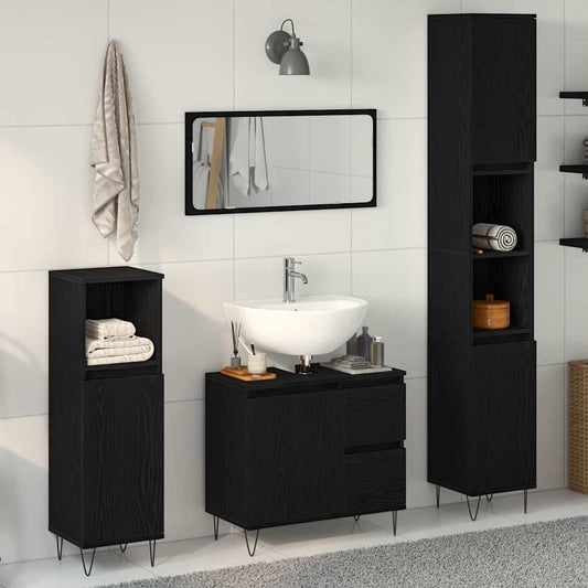 Badeværelsessæt 3 Pcs Sort Eg 30 X 30 X 190 Cm Konstrueret Træ - Hovedbillede
