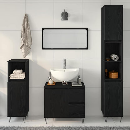 Badeværelsessæt 3 Pcs Sort Eg 30 X 30 X 190 Cm Konstrueret Træ - Billede 4