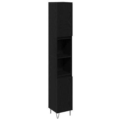 Badeværelsessæt 3 Pcs Sort Eg 30 X 30 X 190 Cm Konstrueret Træ - Billede 5