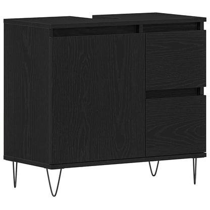 Badeværelsessæt 3 Pcs Sort Eg 30 X 30 X 190 Cm Konstrueret Træ - Billede 7