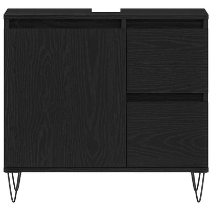 Badeværelsessæt 3 Pcs Sort Eg 30 X 30 X 190 Cm Konstrueret Træ - Billede 10