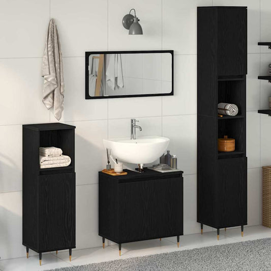 Badeværelsesmøbel Sæt Med Dør 3 Pcs Sort Eg 30 X 30 X 190 Cm - Hovedbillede