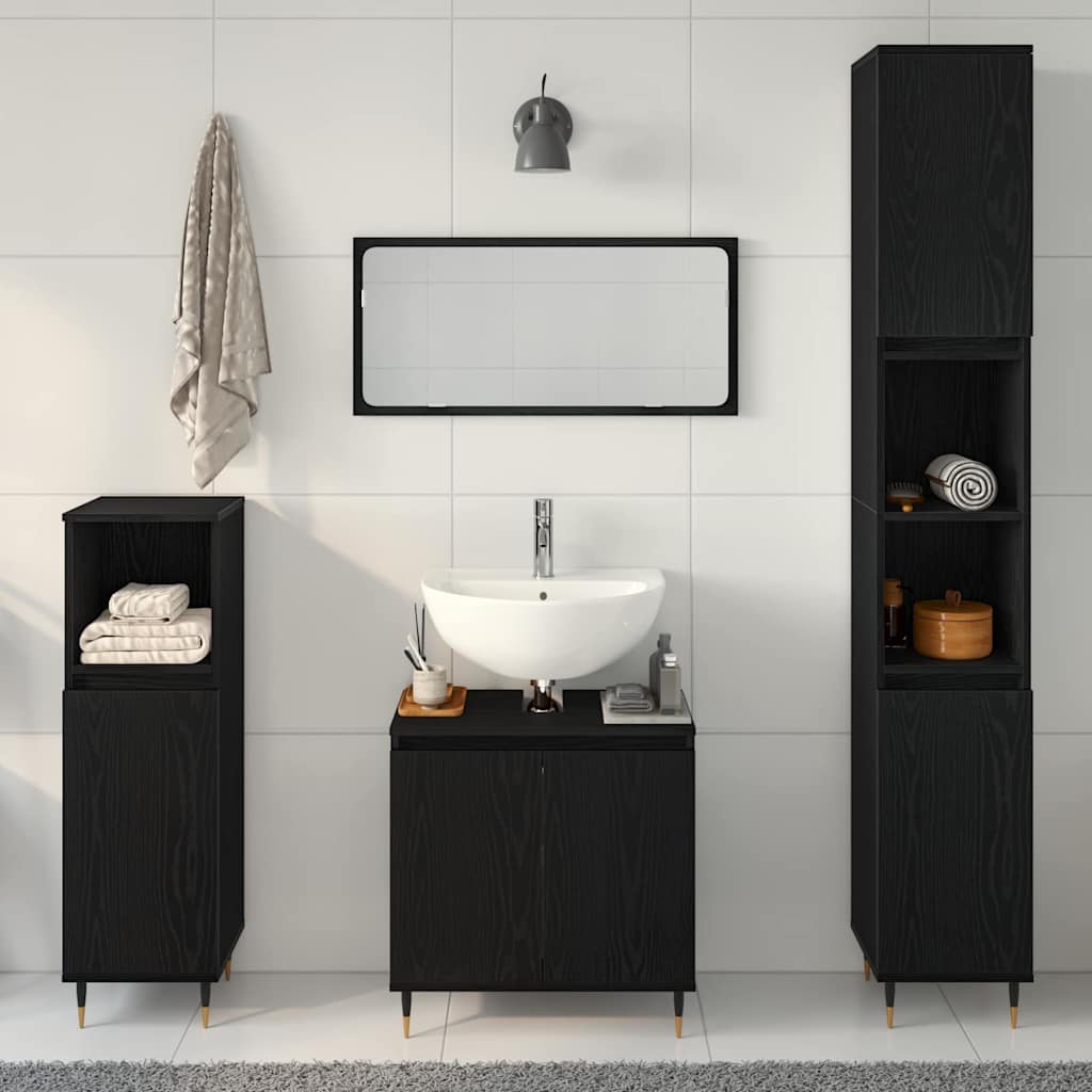 Badeværelsesmøbel Sæt Med Dør 3 Pcs Sort Eg 30 X 30 X 190 Cm - Billede 4