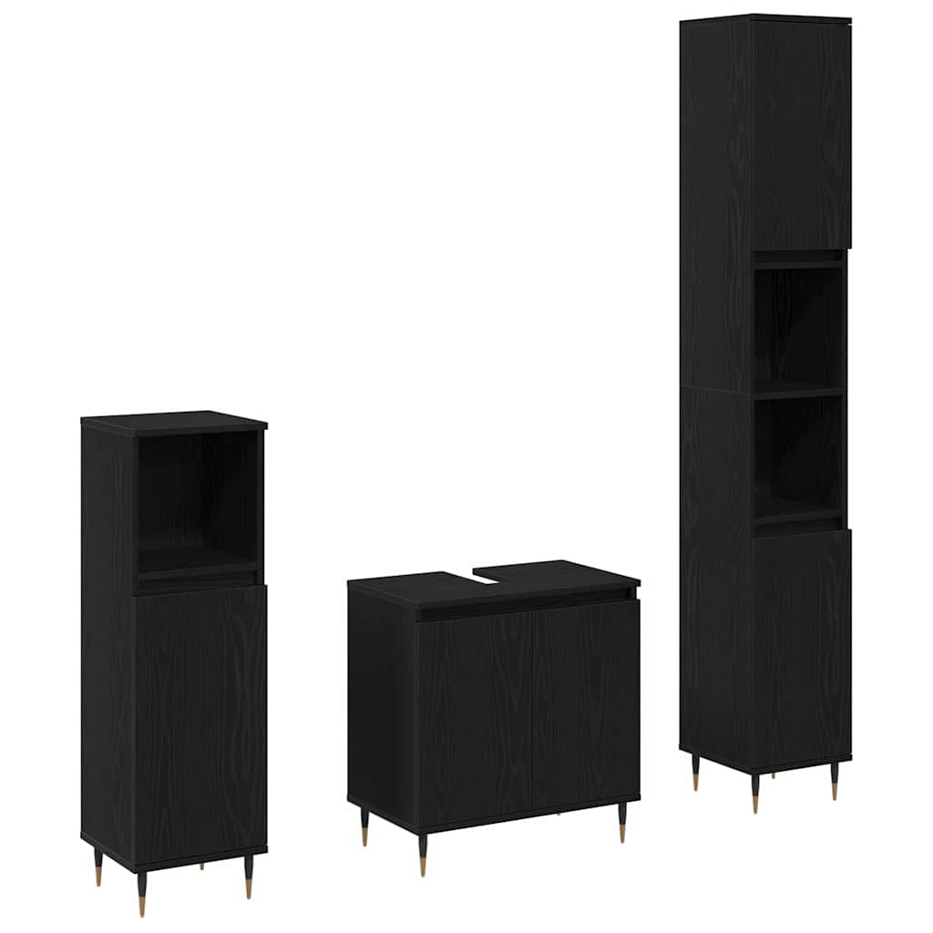 Badeværelsesmøbel Sæt Med Dør 3 Pcs Sort Eg 30 X 30 X 190 Cm - Billede 2