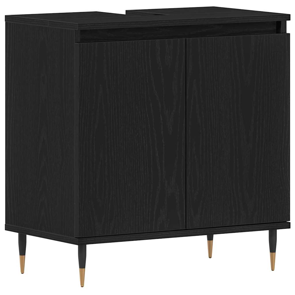 Badeværelsesmøbel Sæt Med Dør 3 Pcs Sort Eg 30 X 30 X 190 Cm - Billede 7