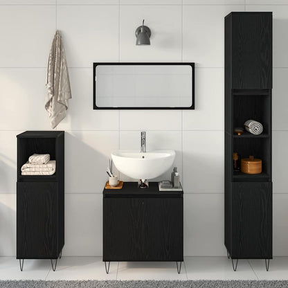 Badeværelsesmøbel Sæt Med Dør 3 Pcs Sort Eg 30 X 30 X 190 Cm - Billede 4