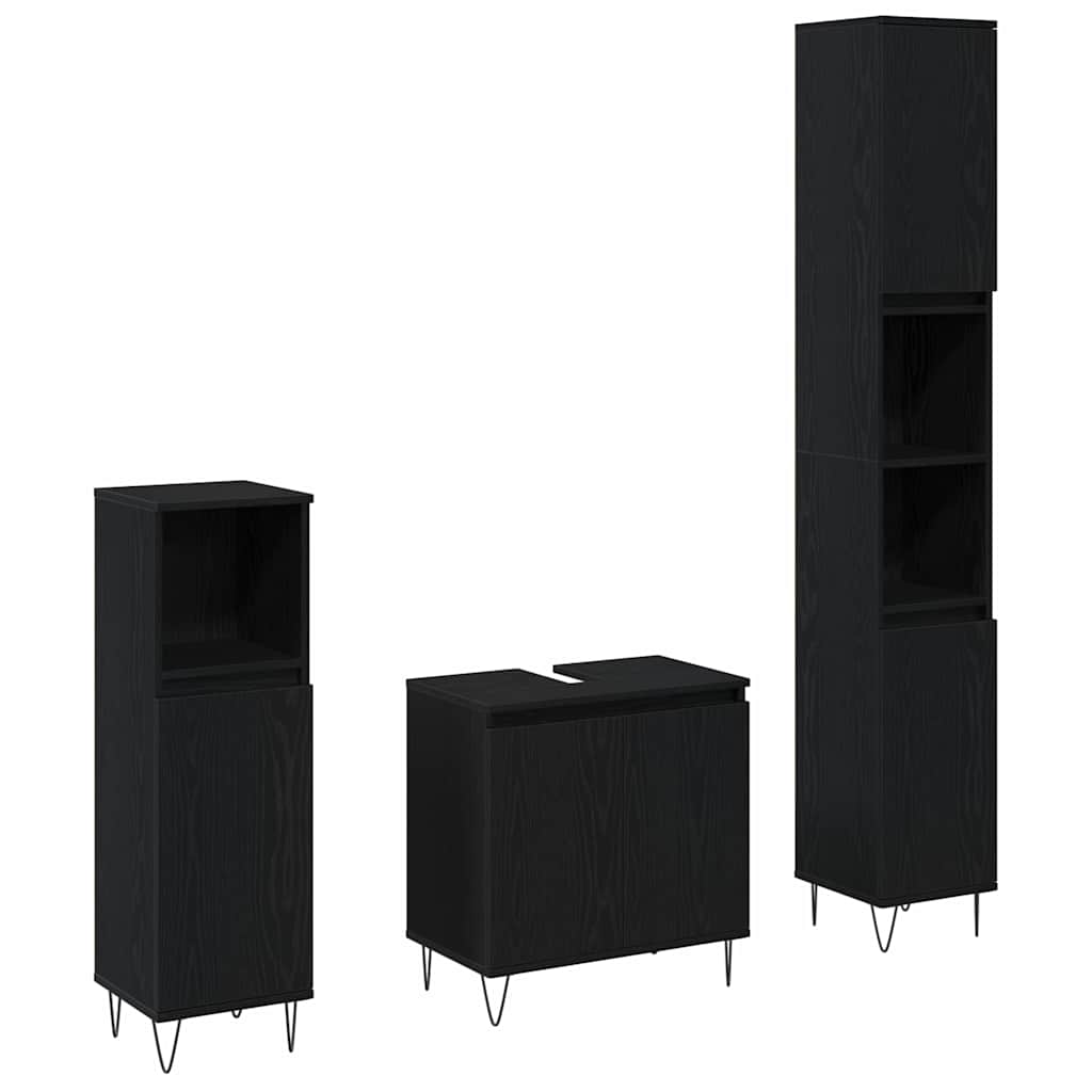 Badeværelsesmøbel Sæt Med Dør 3 Pcs Sort Eg 30 X 30 X 190 Cm - Billede 2