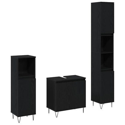 Badeværelsesmøbel Sæt Med Dør 3 Pcs Sort Eg 30 X 30 X 190 Cm - Billede 2