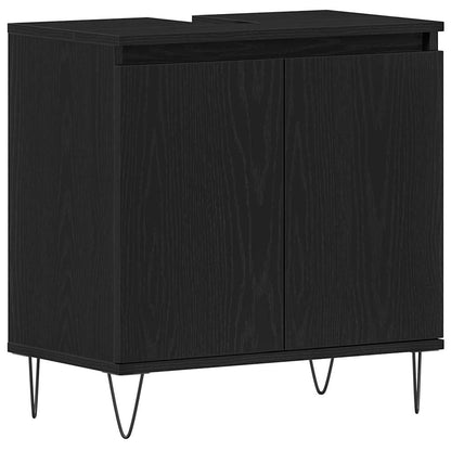 Badeværelsesmøbel Sæt Med Dør 3 Pcs Sort Eg 30 X 30 X 190 Cm - Billede 7