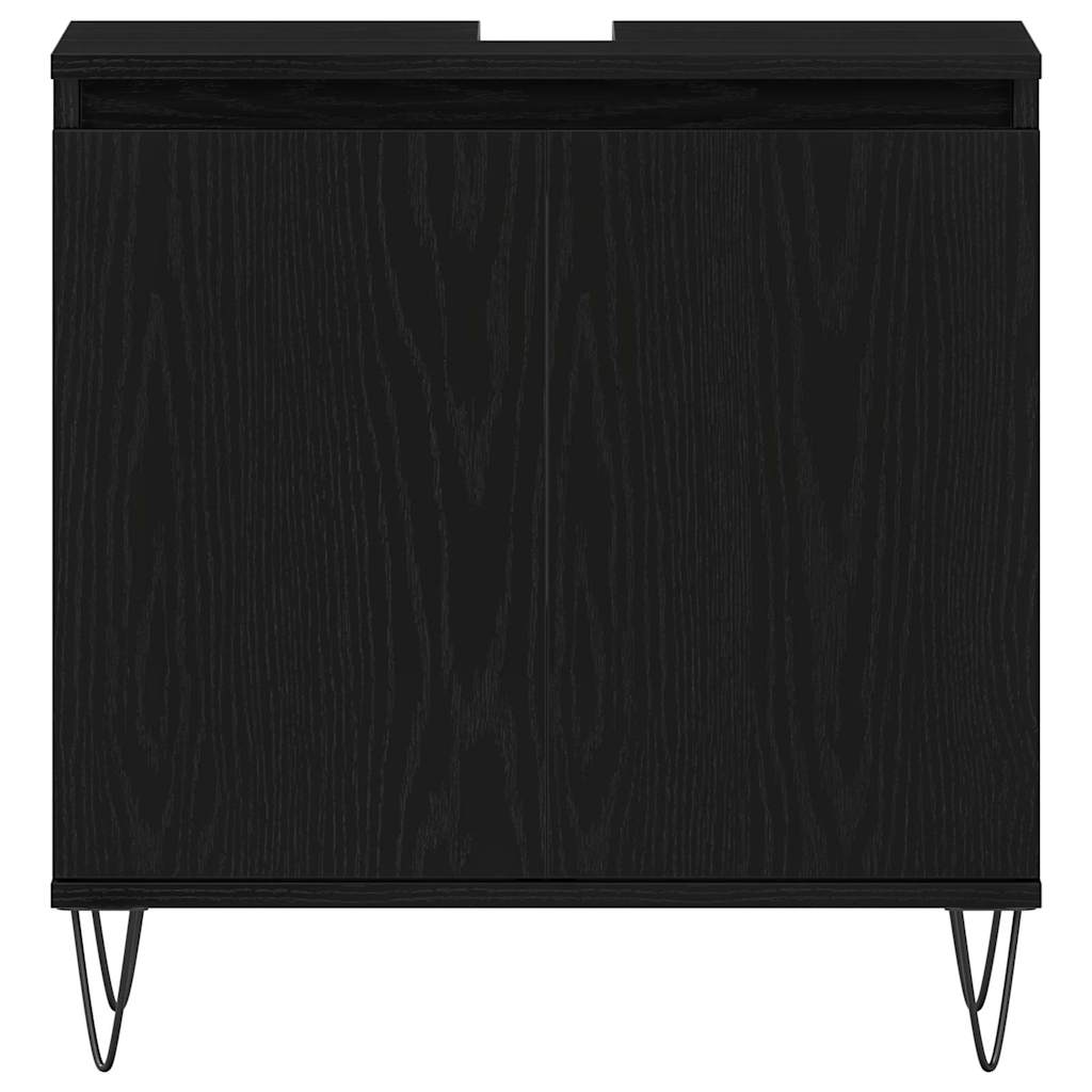 Badeværelsesmøbel Sæt Med Dør 3 Pcs Sort Eg 30 X 30 X 190 Cm - Billede 10
