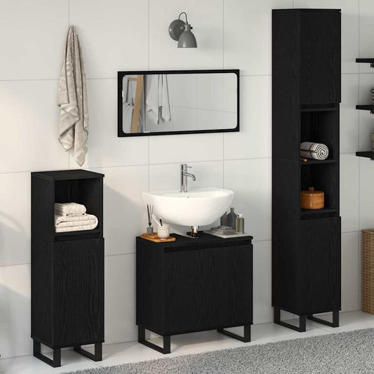 Badeværelsesmøbel Sæt Med Dør 3 Pcs Sort 30 X 30 X 190 Cm - Hovedbillede