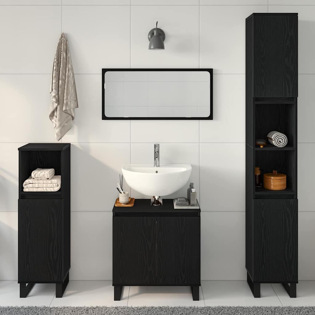 Badeværelsesmøbel Sæt Med Dør 3 Pcs Sort 30 X 30 X 190 Cm - Billede 4