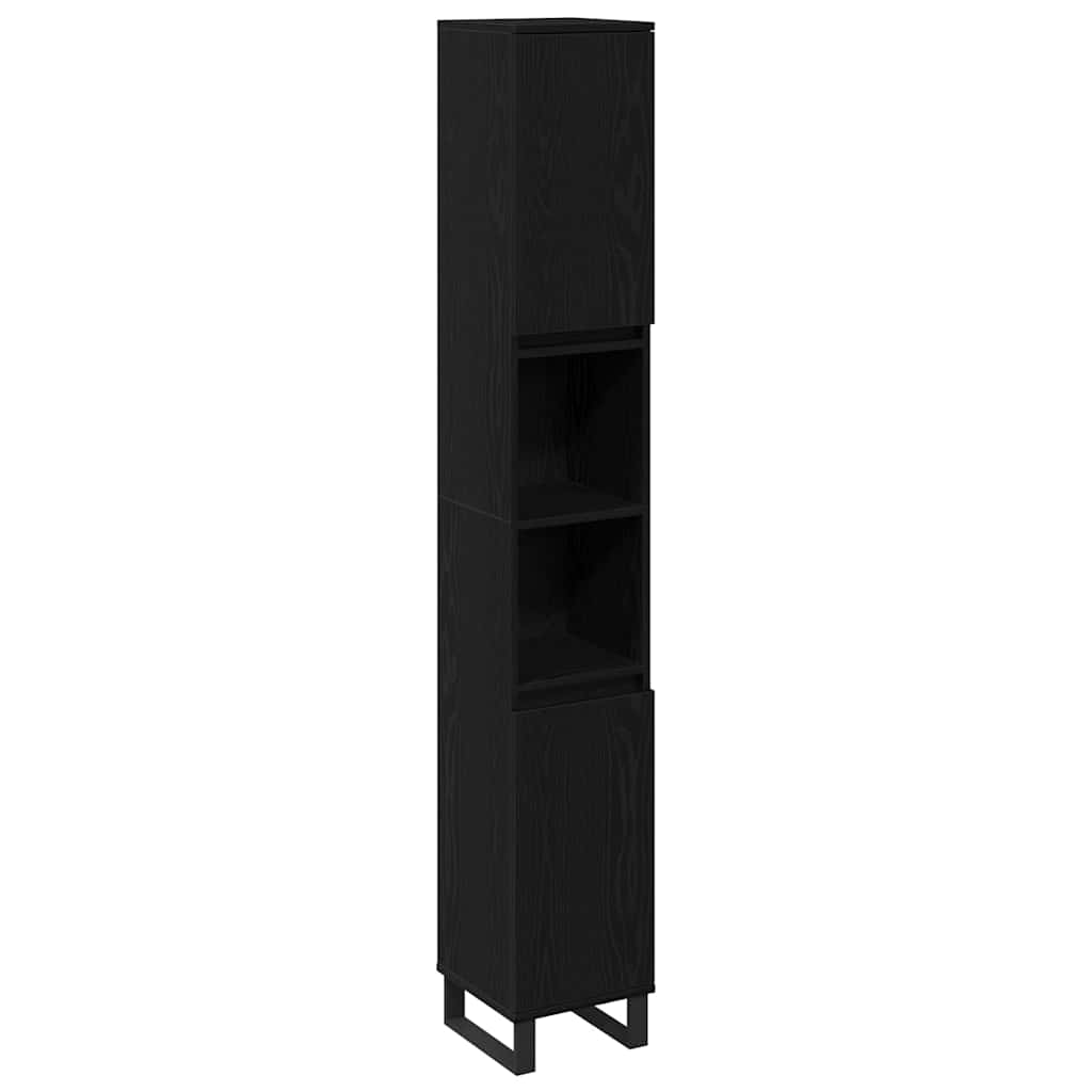 Badeværelsesmøbel Sæt Med Dør 3 Pcs Sort 30 X 30 X 190 Cm - Billede 5