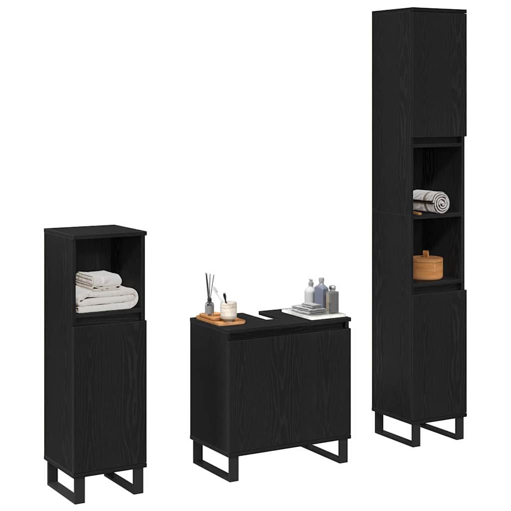 Badeværelsesmøbel Sæt Med Dør 3 Pcs Sort 30 X 30 X 190 Cm - Billede 3