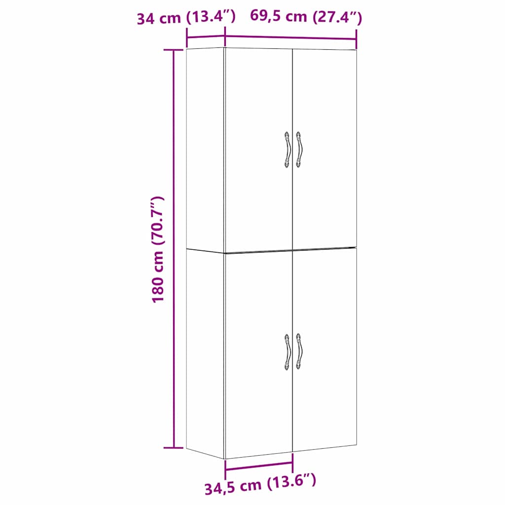Vægskab 2 Pcs Sort Eg 69.5 X 34 X 90 Cm Konstrueret Træ - Billede 12