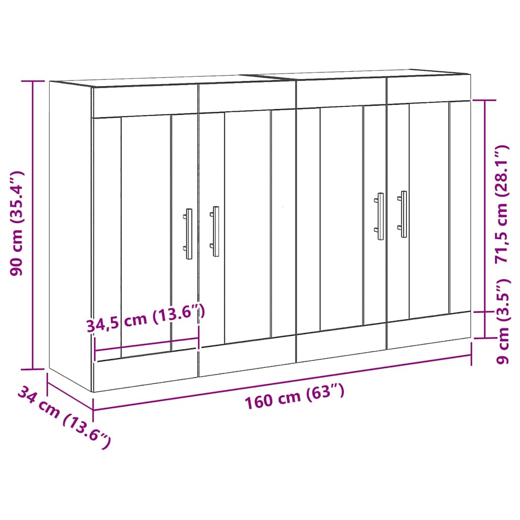 Væghængt Skab Vægmonteret 2 Pcs Gammelt Træ 160 X 34 X 90 Cm - Billede 8