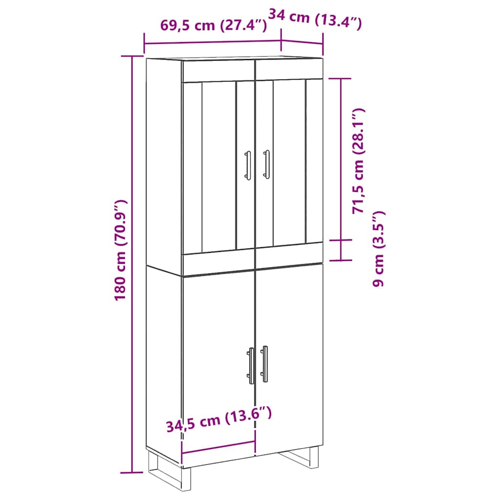 Highboard 2 Pcs Sort Eg 69,5 X 34 X 180 Cm Konstrueret Træ - Billede 11